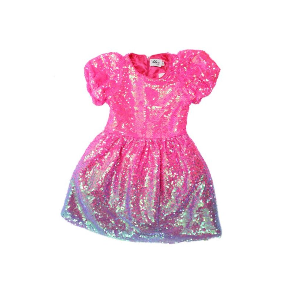 Lola Girls Sequins Round Neck Sparkle Dress Pink Purple Size 6